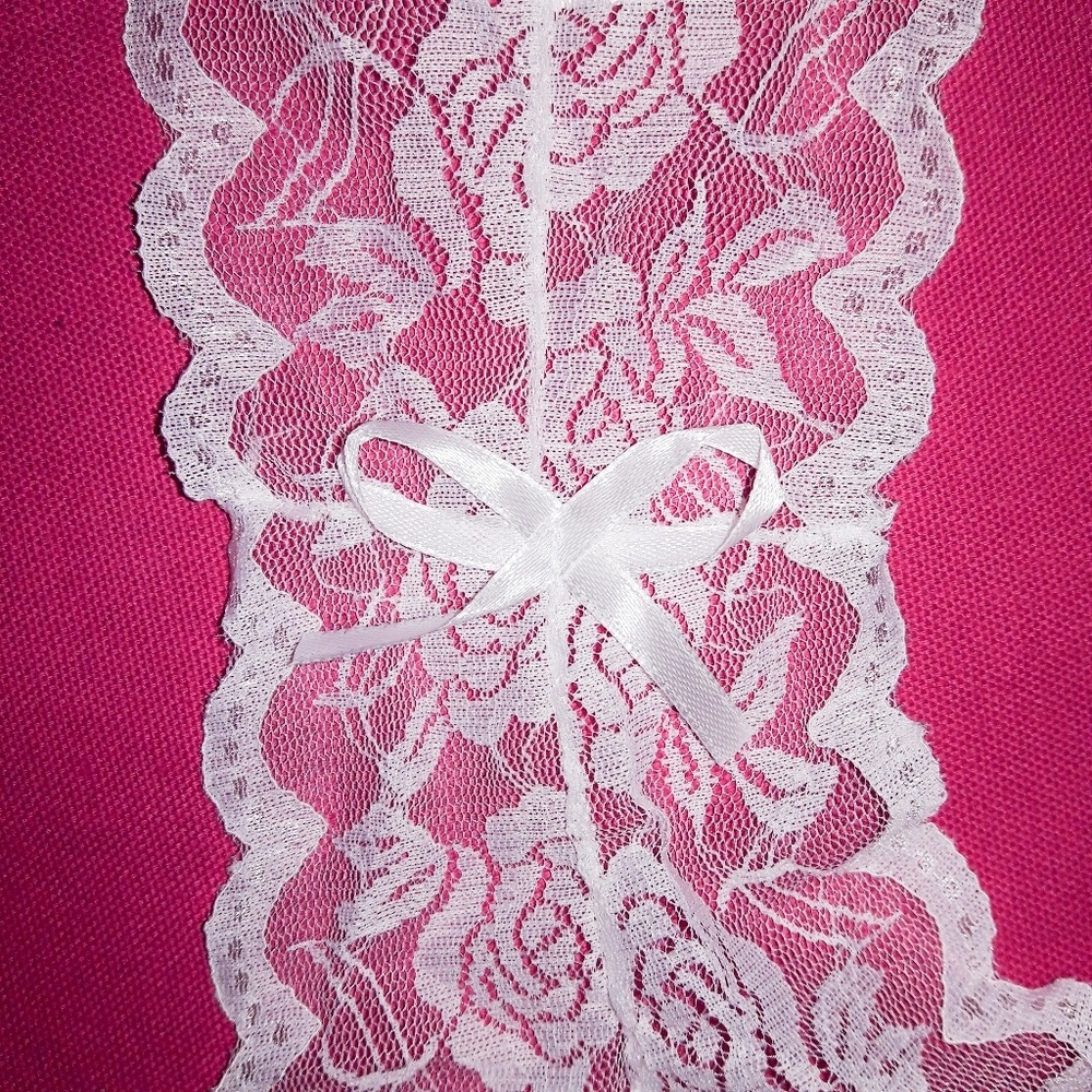 White Rose Sheer Lace w/Bows G-String Bodysuit O/S - Picture 5 of 5
